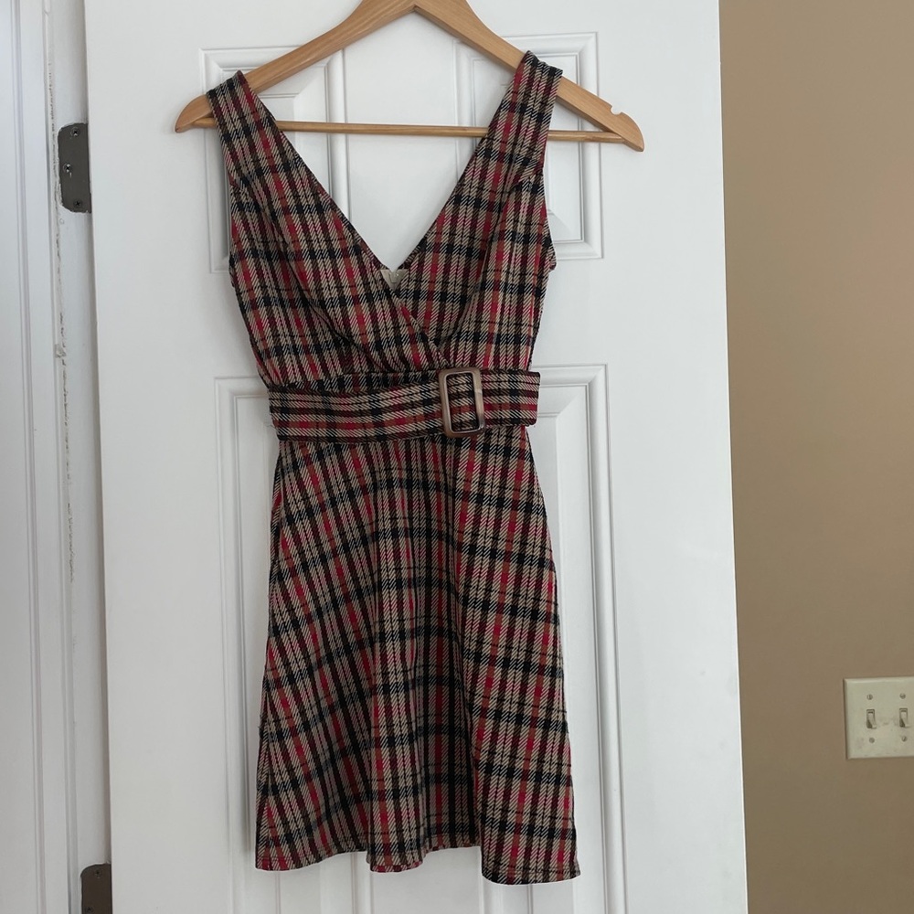 B Darlin Plaid Mini Dress in Red, Black, Tan - Picture 2 of 5